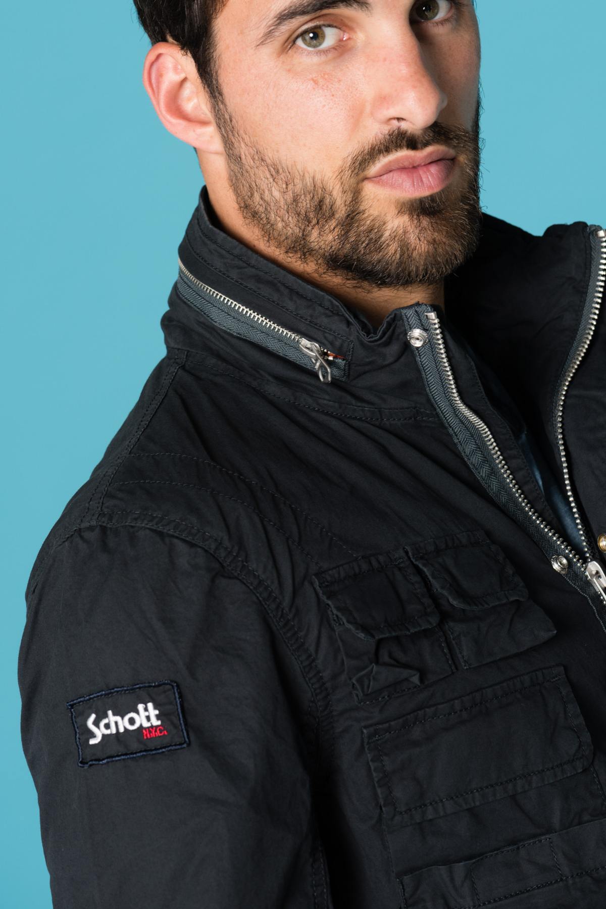 Men's navy blue textile coat - Image n°7