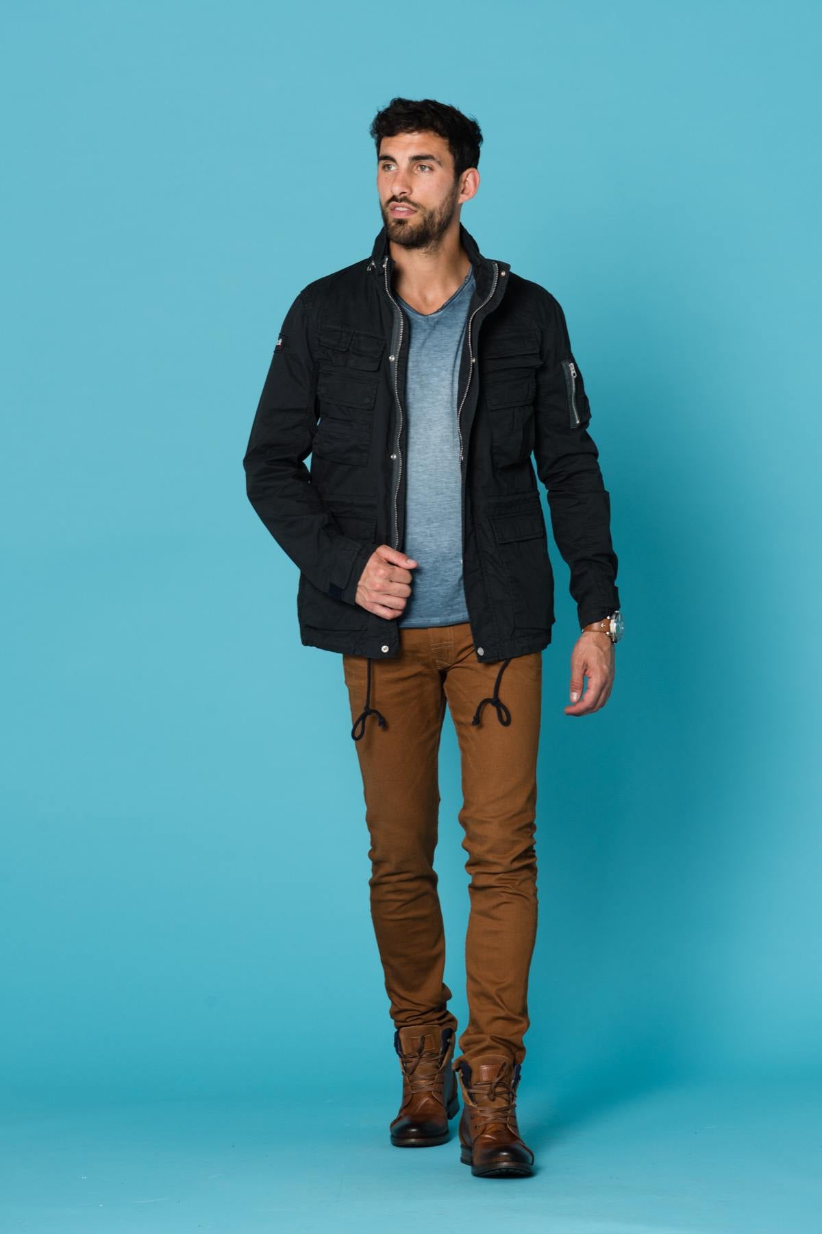 Men's navy blue textile coat - Image n°2
