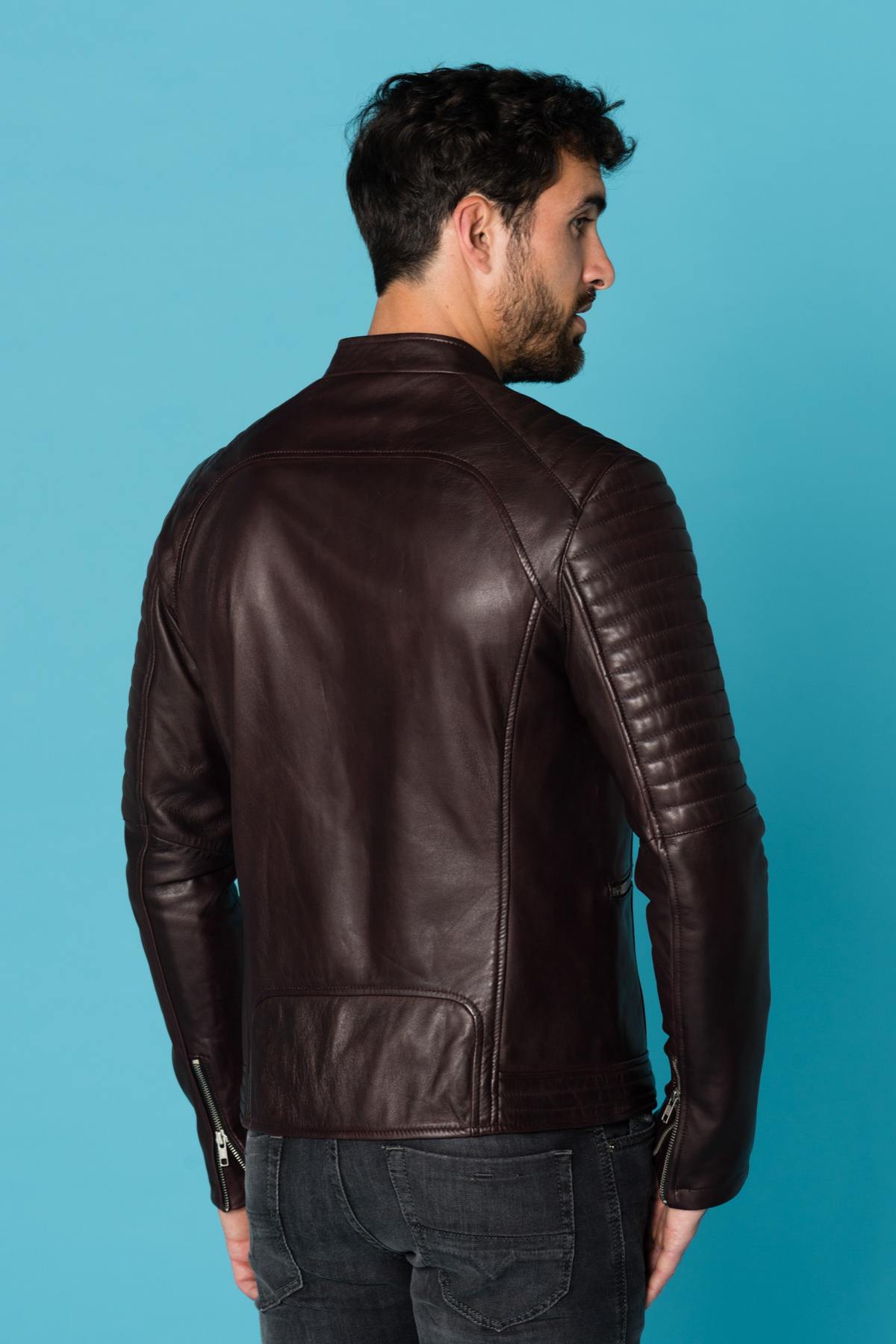 Dark burgundy biker collar jacket - Image n°5