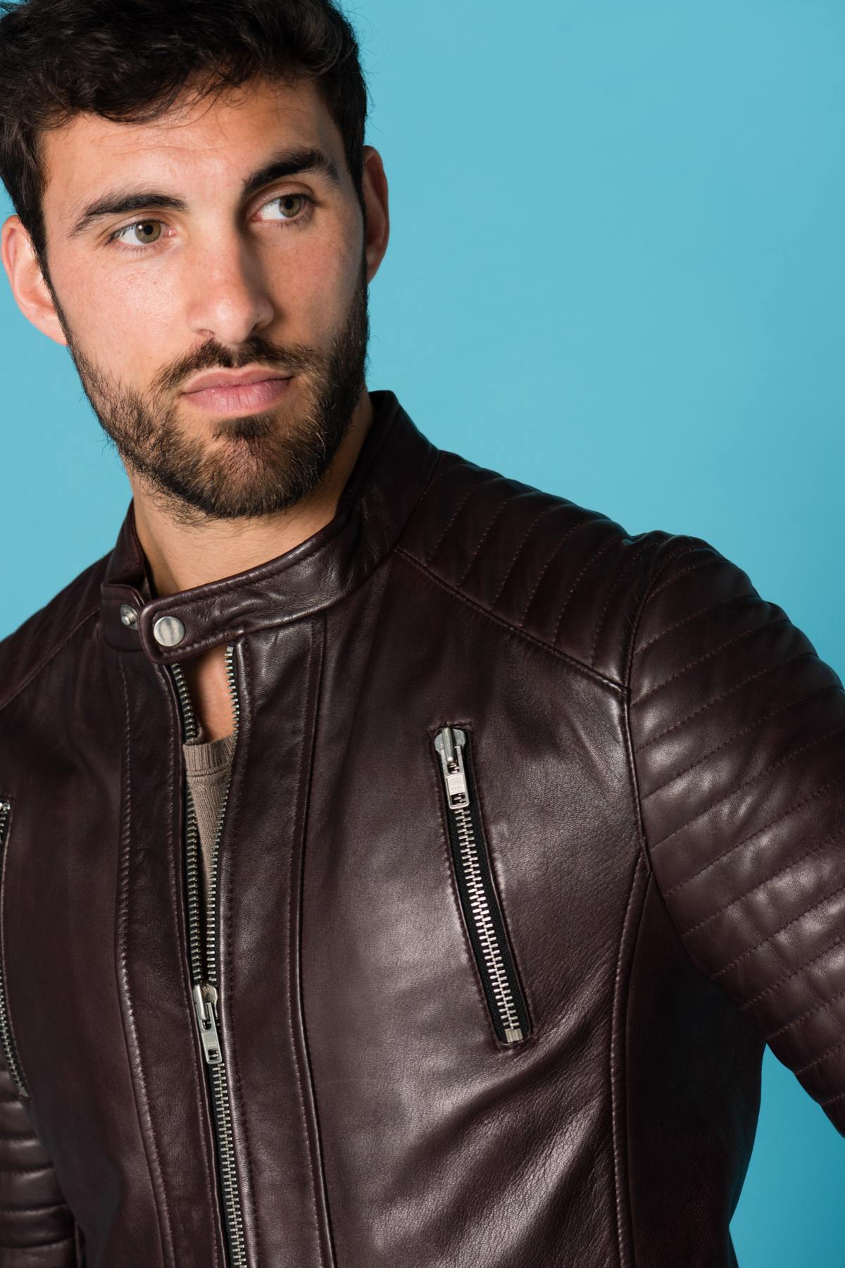 Dark burgundy biker collar jacket - Image n°6