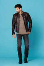 Dark burgundy biker collar jacket - Image n°3