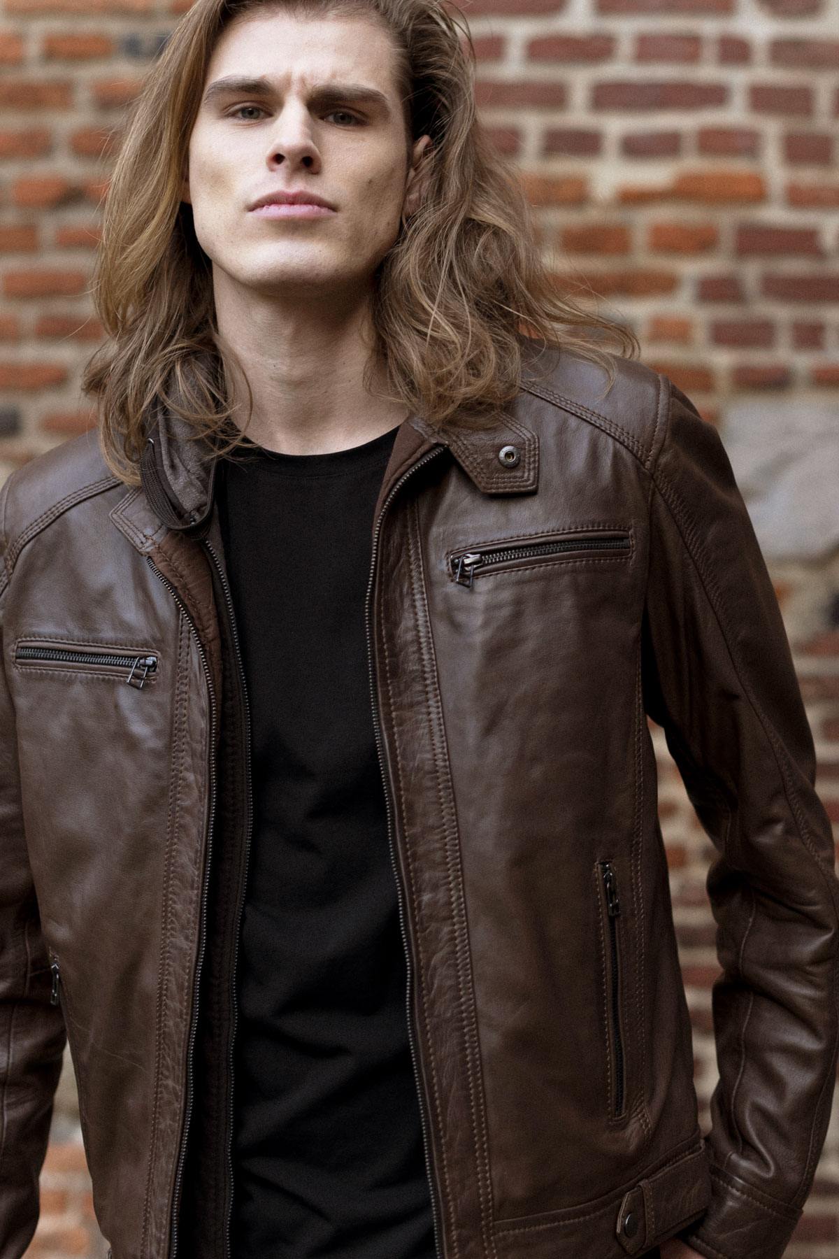 Serge Pariente jacket in brown leather - Image n°3