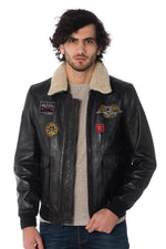 Patched leather bomber jacket - Image n°3