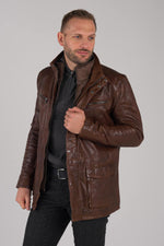 Men's Daytona coat in bison-colored leather - Image n°3