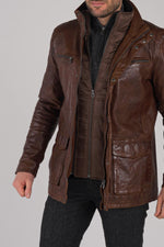 Men's Daytona coat in bison-colored leather - Image n°4
