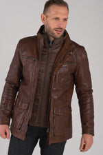 Men's Daytona coat in bison-colored leather - Image n°1