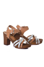 Tan leather heeled sandals - Image n°1