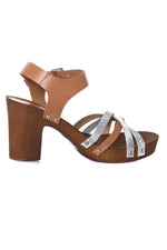 Tan leather heeled sandals - Image n°2