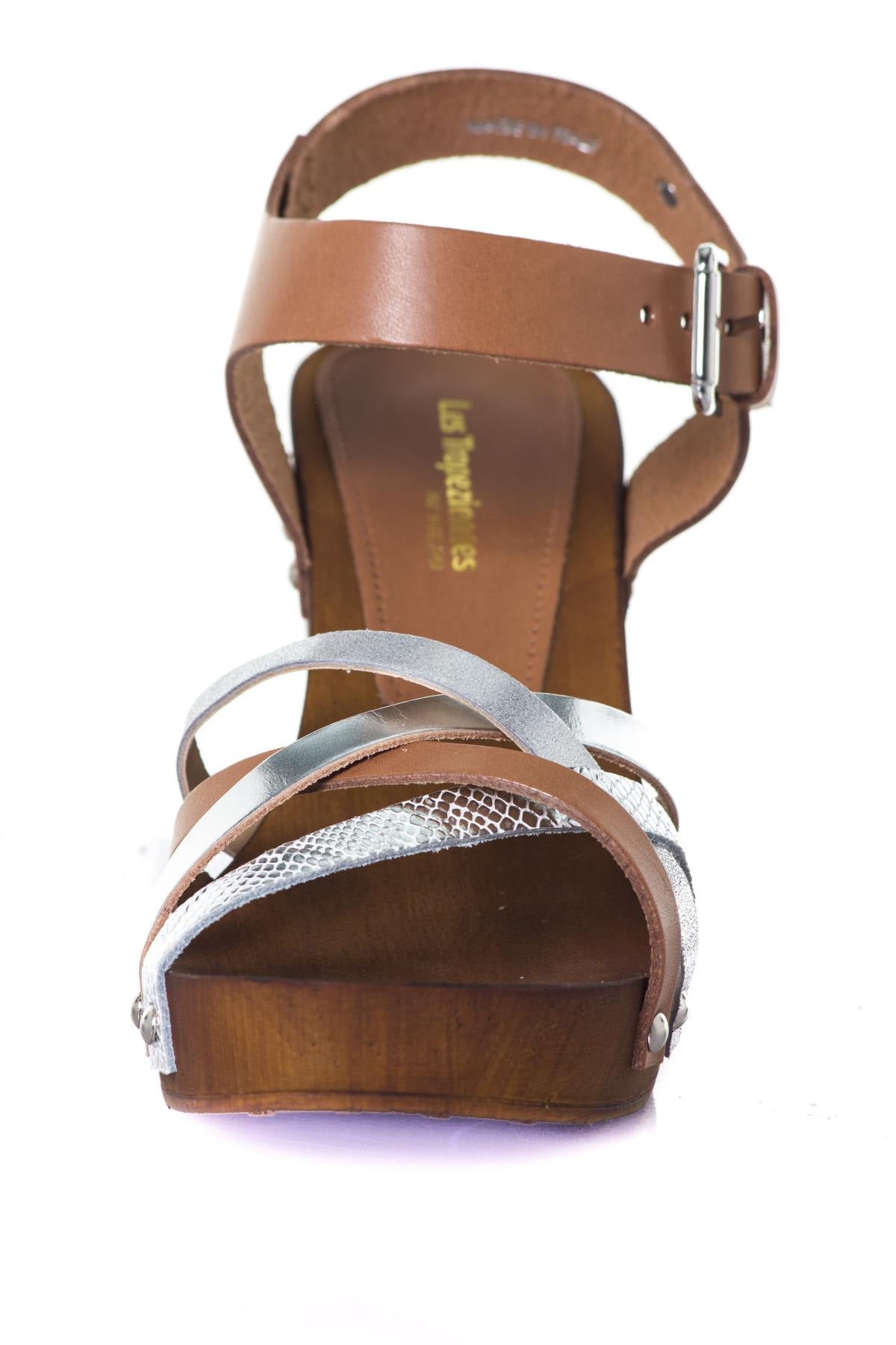Tan leather heeled sandals - Image n°4