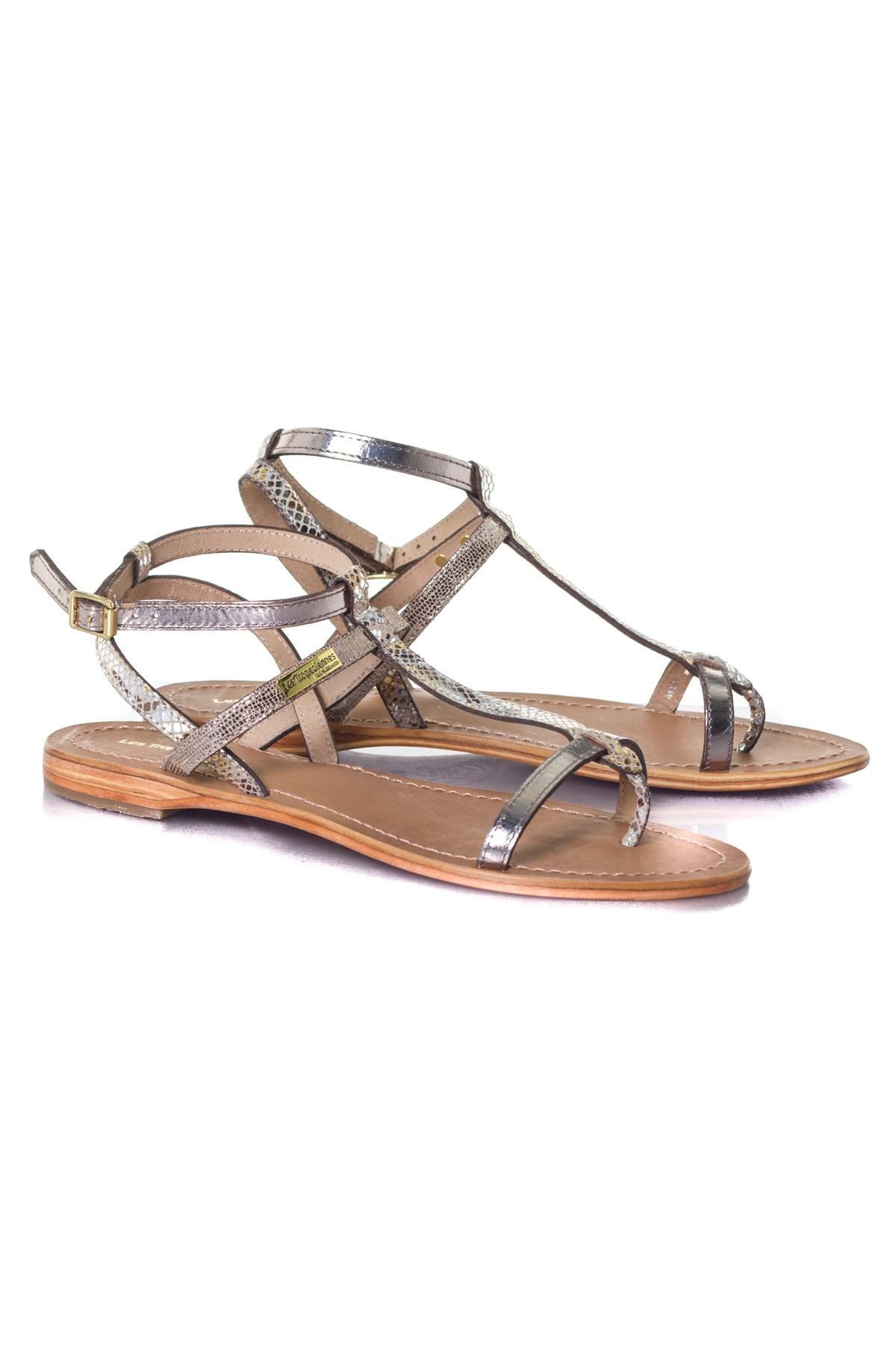 Women's beige snake sandals - Image n°1