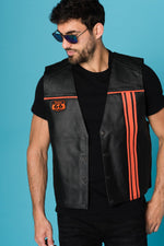 Black leather biker vest - Image n°1