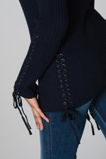  Midnight blue sweater with lacing - Image n°4