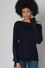  Midnight blue sweater with lacing - Image n°1