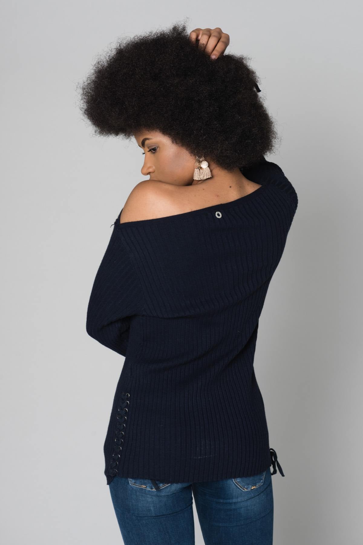  Midnight blue sweater with lacing - Image n°2