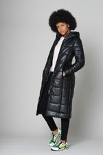 Long black sheepskin leather jacket - Image n°1