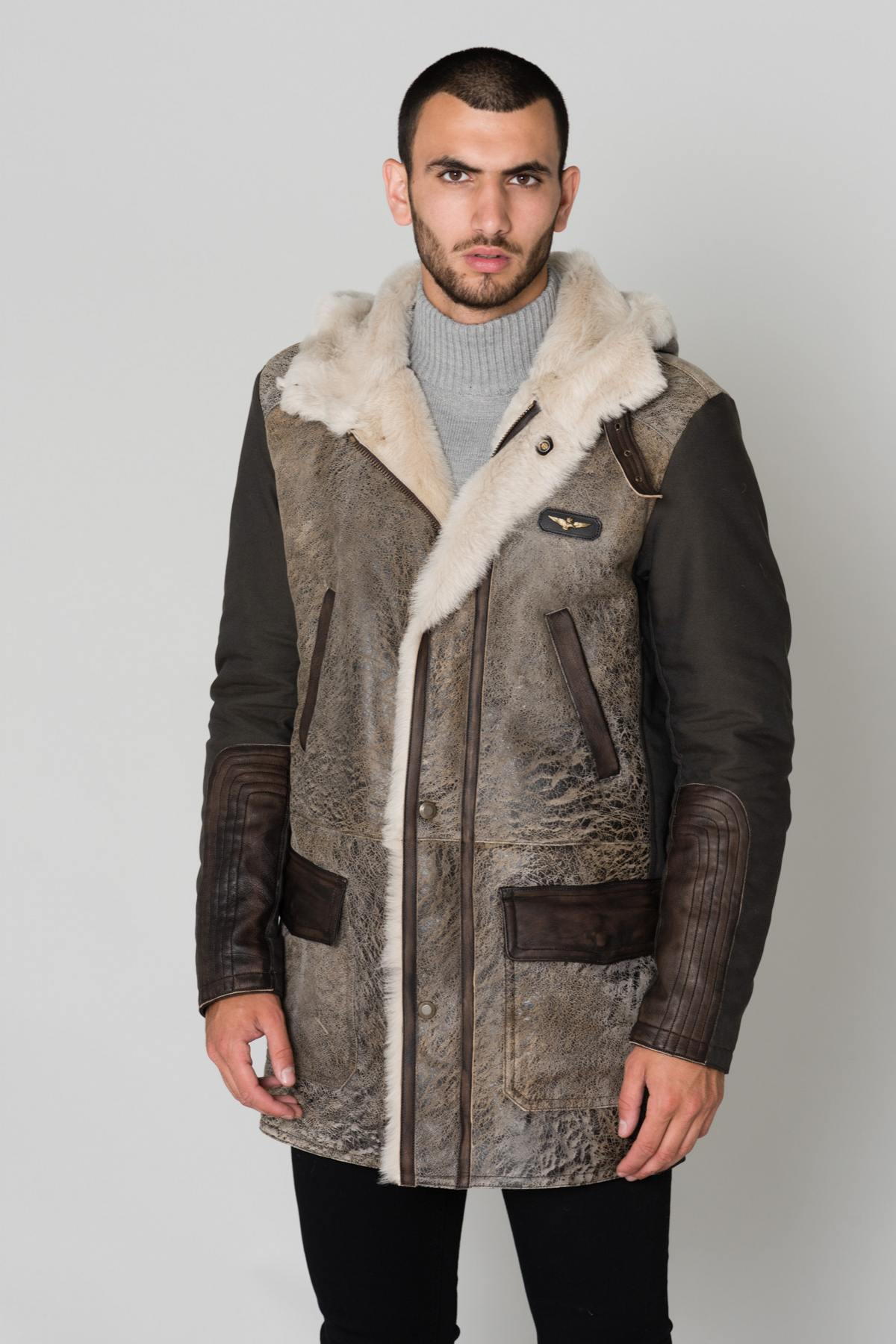 Sheepskin and textile parka - Image n°3