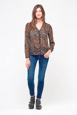 Women's black floral shirt - Image n°1