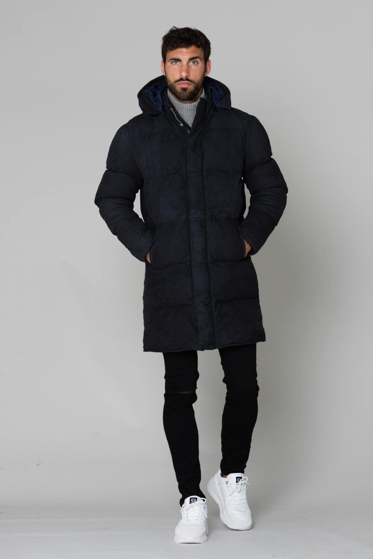  Navy blue lambskin down jacket - Image n°1