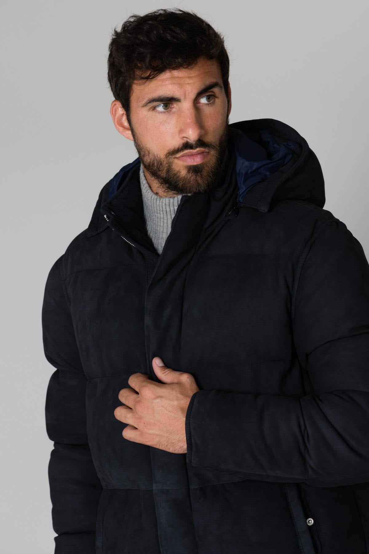  Navy blue lambskin down jacket - Image n°6