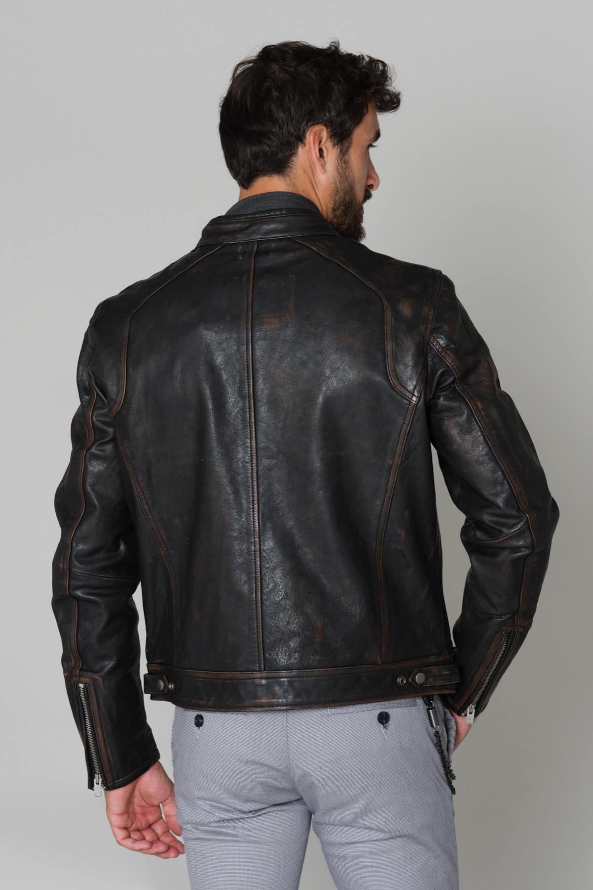  Round-neck leather jacket - Image n°7