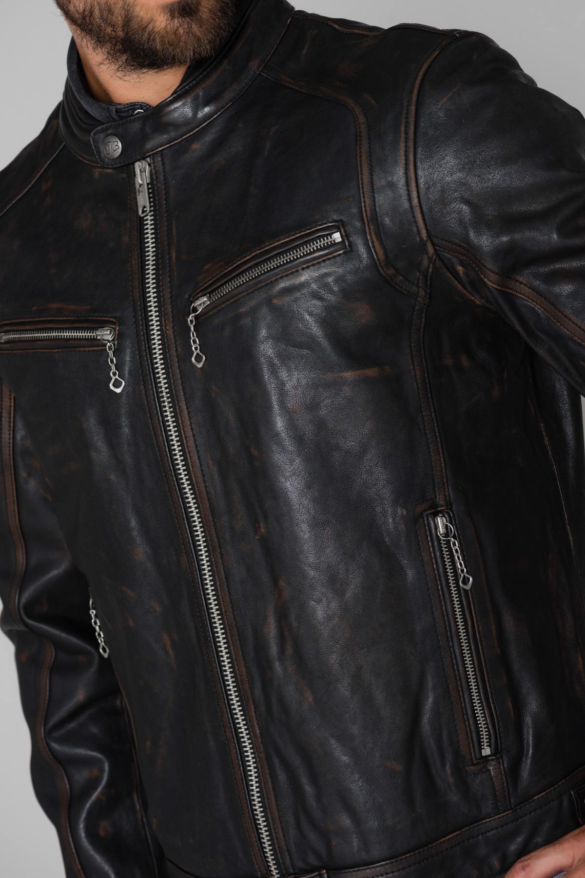  Round-neck leather jacket - Image n°8
