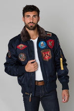 Navy blue jacket with patches - Image n°1
