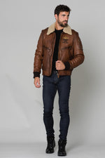 Brown military aviator with woolen collar - Image n°2