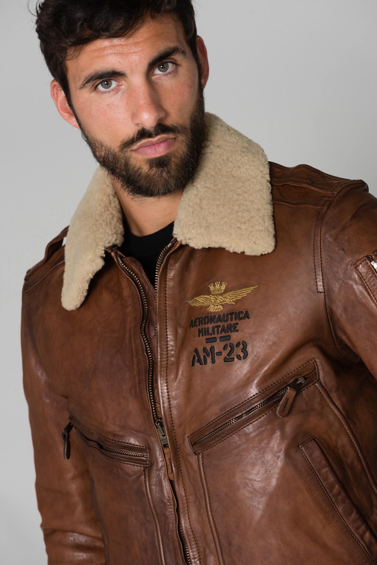 Brown military aviator with woolen collar - Image n°3