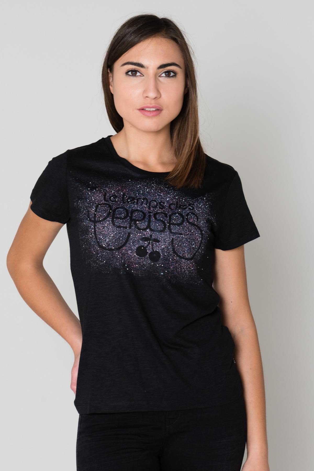 Black round neck T-shirt - Image n°1