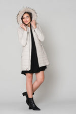 Women's long beige down jacket - Image n°1