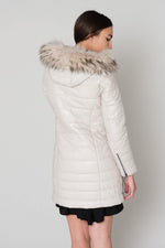 Women's long beige down jacket - Image n°4