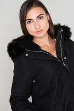 Women's black parka with fur collar - Image n°8