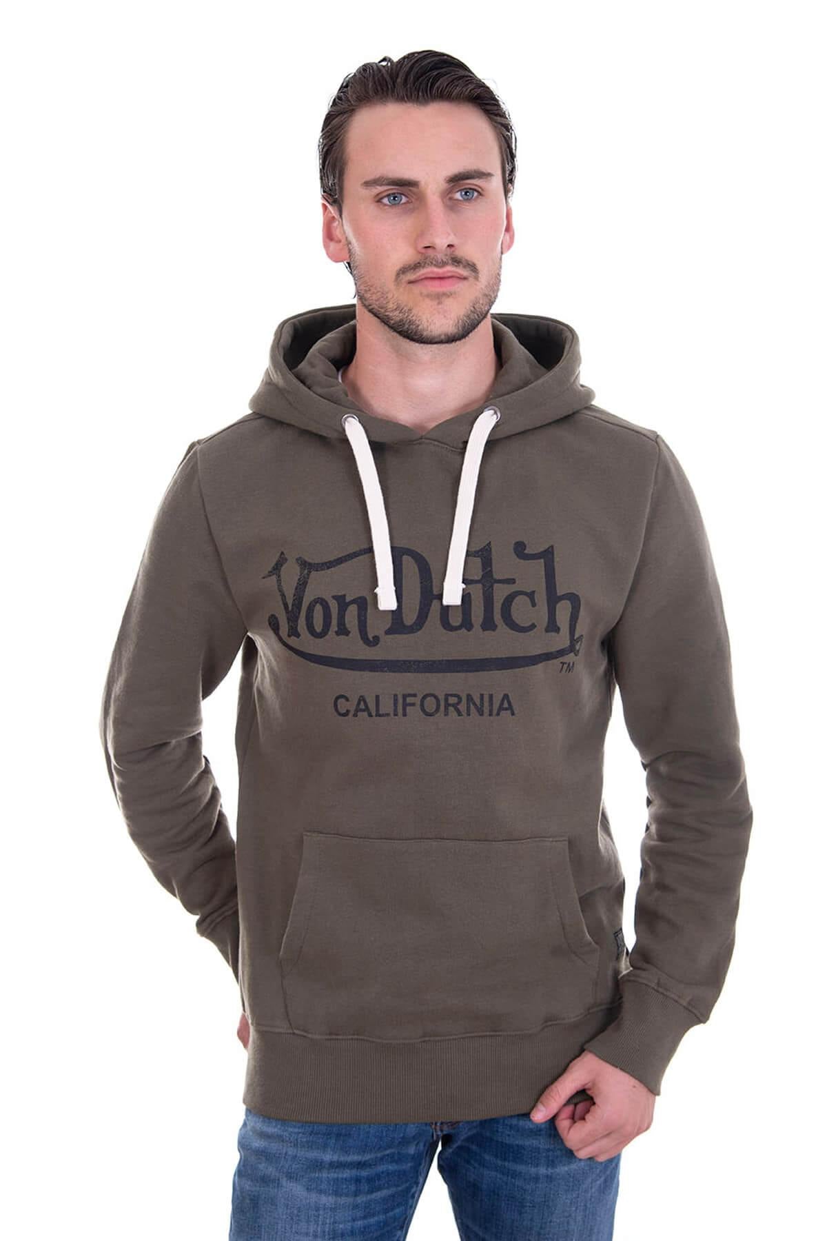 Men's khaki hooded sweater - Image n°1