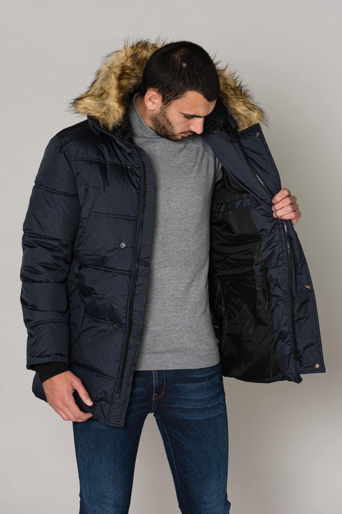 Long hooded jacket with acrylic fur - Image n°4