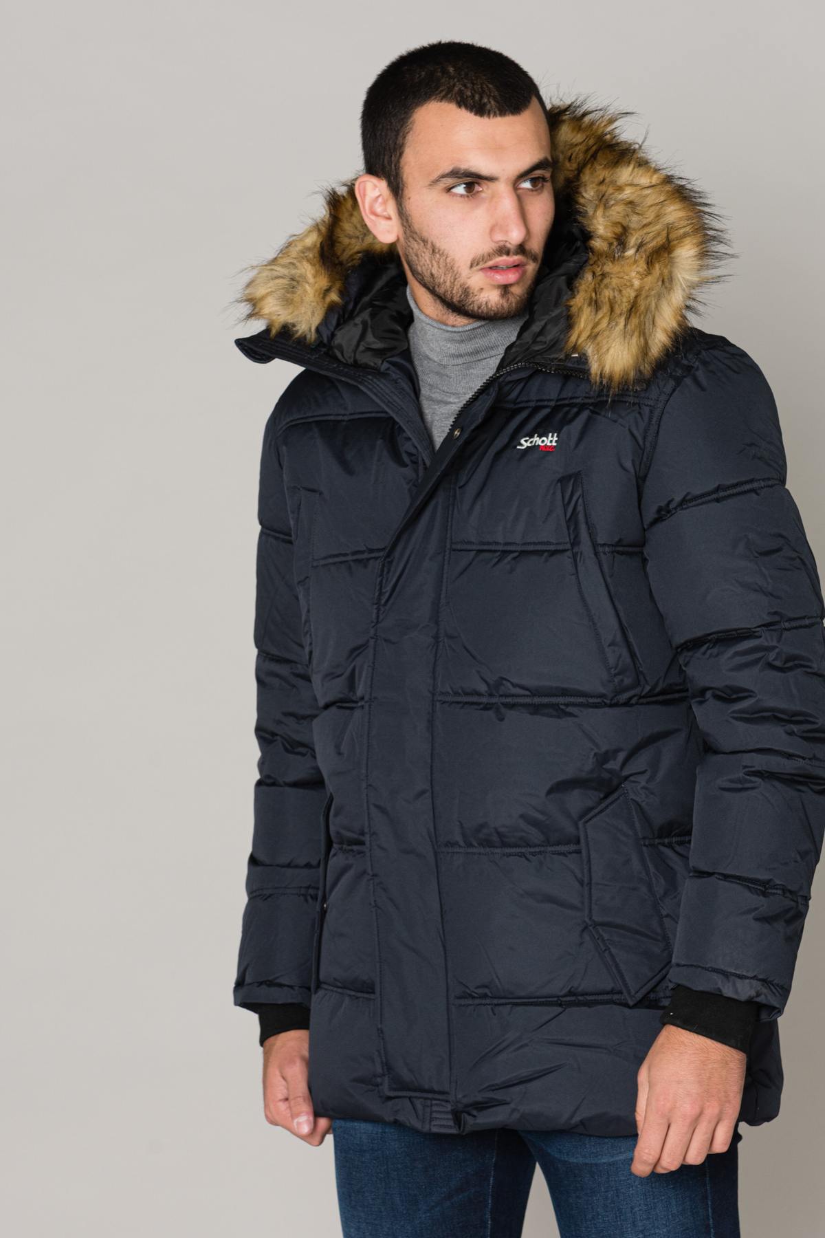 Long hooded jacket with acrylic fur - Image n°1