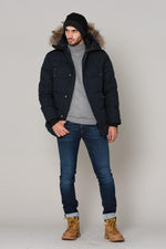 Navy blue parka with fur - Image n°2