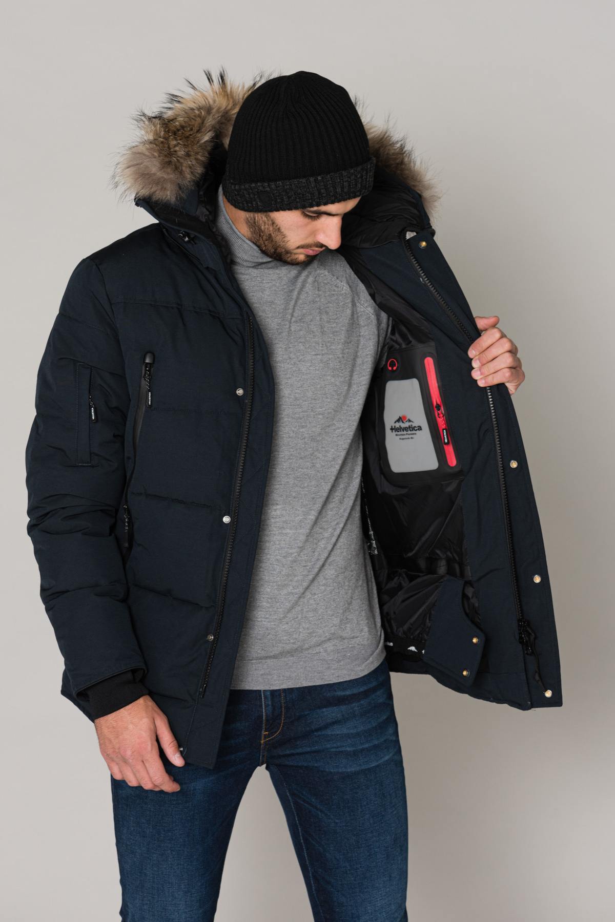 Navy blue parka with fur - Image n°4