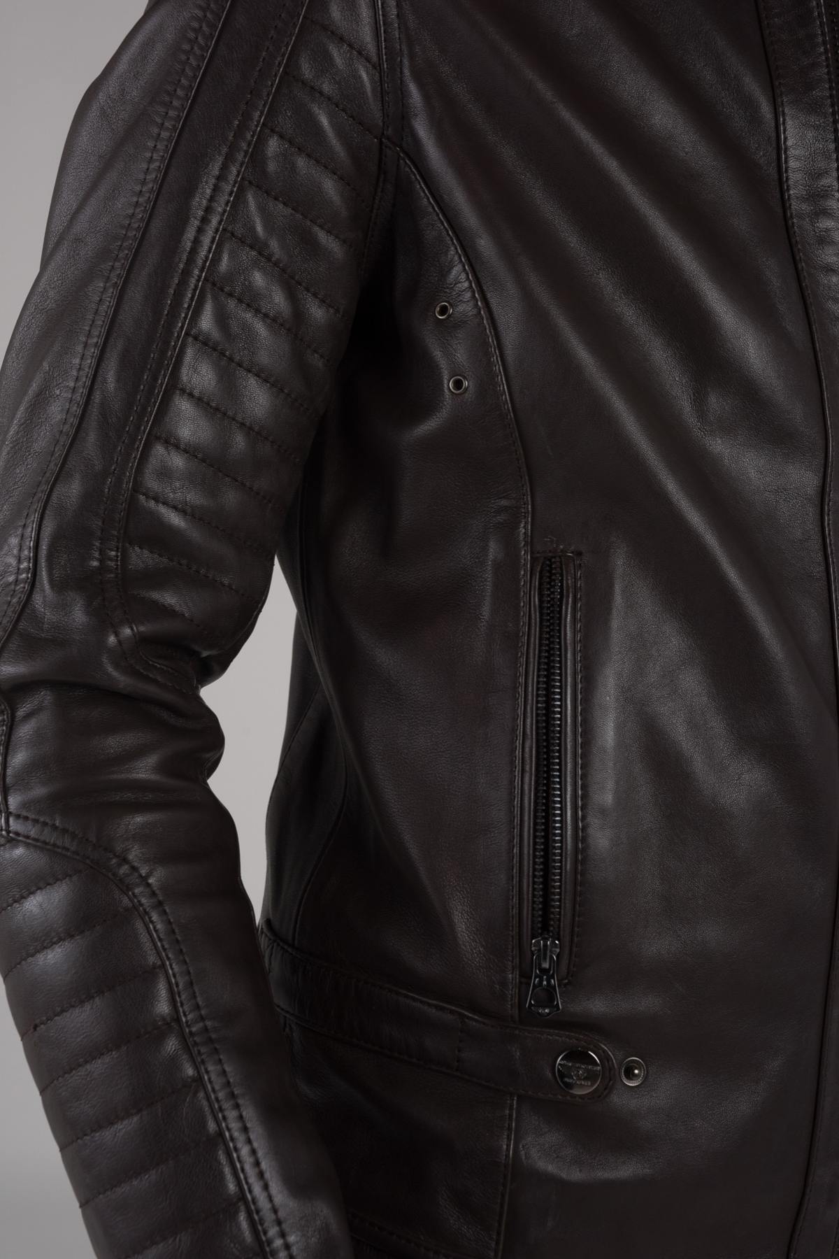 Brown leather jacket with facing - Image n°8