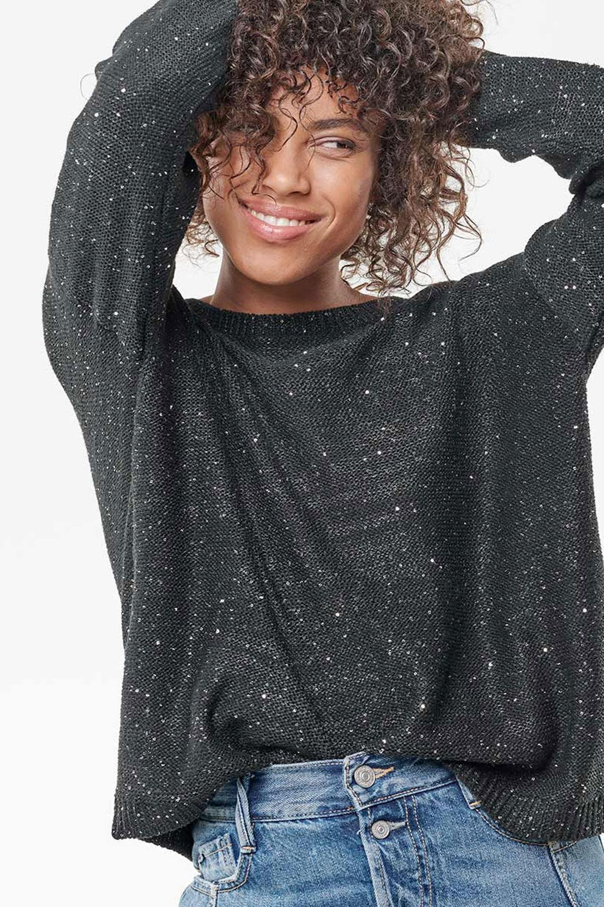 Women's shiny black sweater - Image n°1