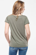 Plain khaki linen t-shirt - Image n°2