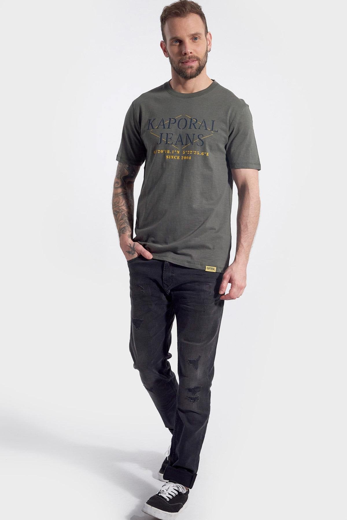 Khaki-colored round-neck t-shirt - Image n°2