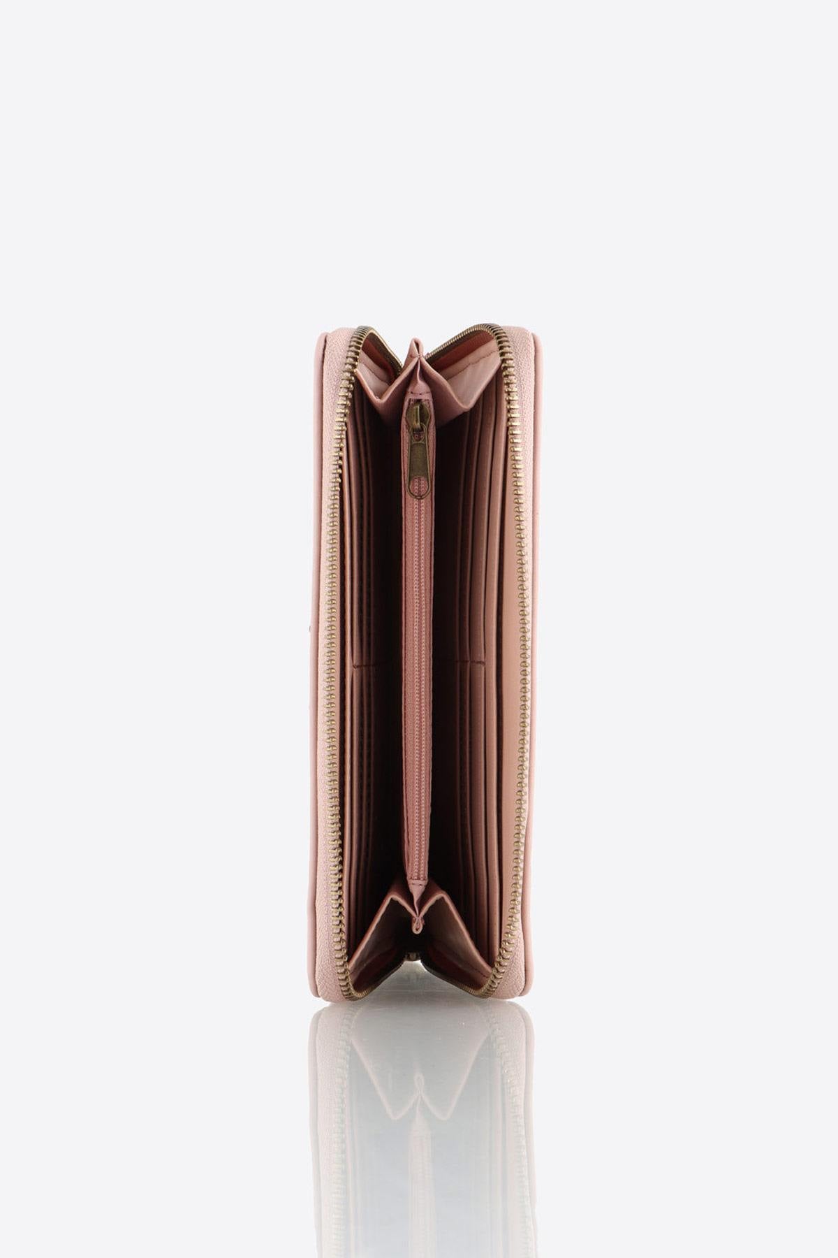Women's pink quilted wallet with pompom - Image n°3