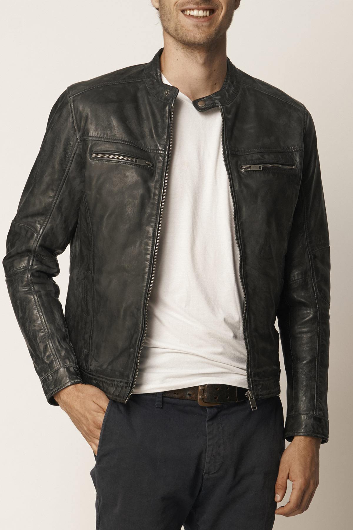 Men's black distressed leather jacket - Image n°4
