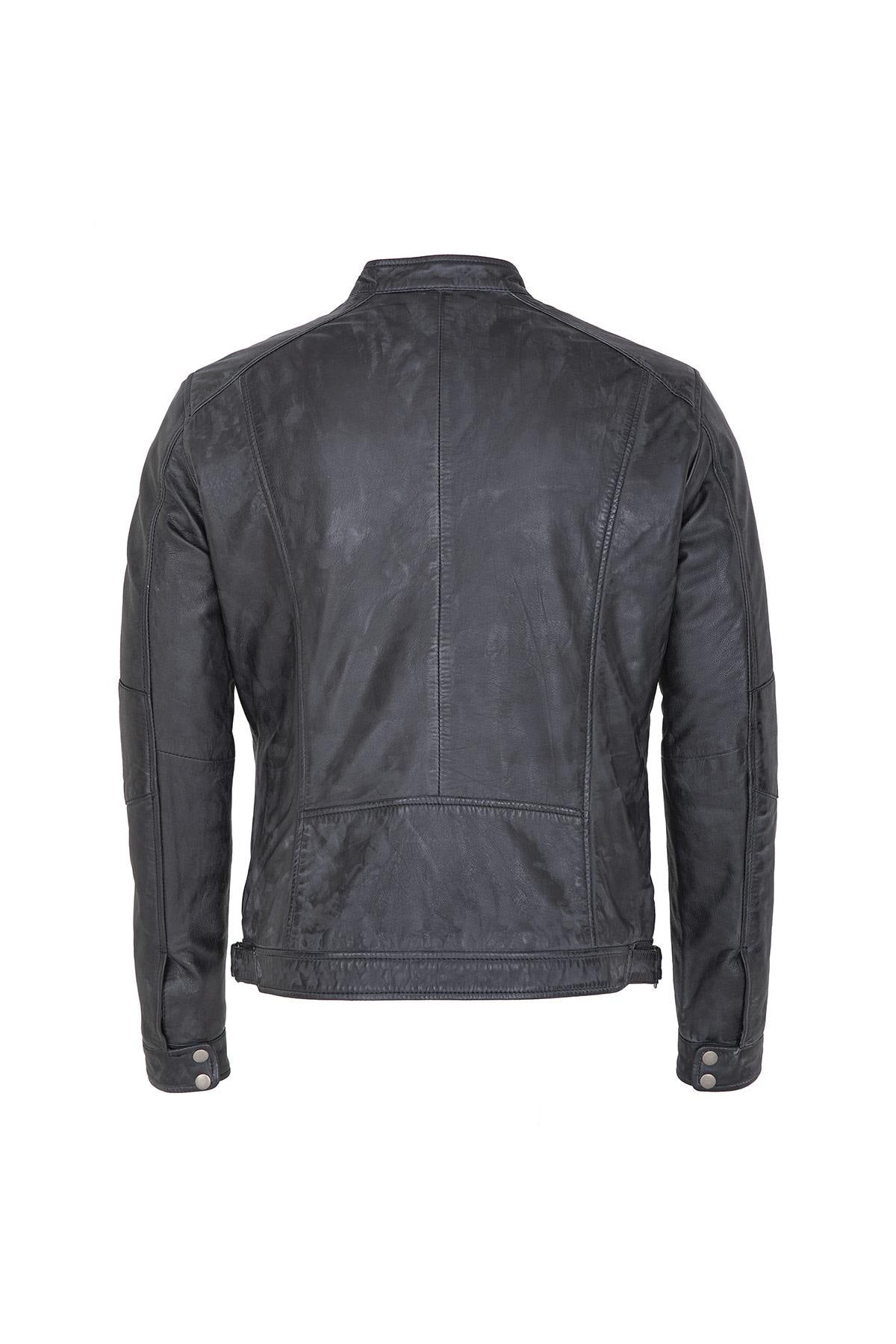 Men's black distressed leather jacket - Image n°3