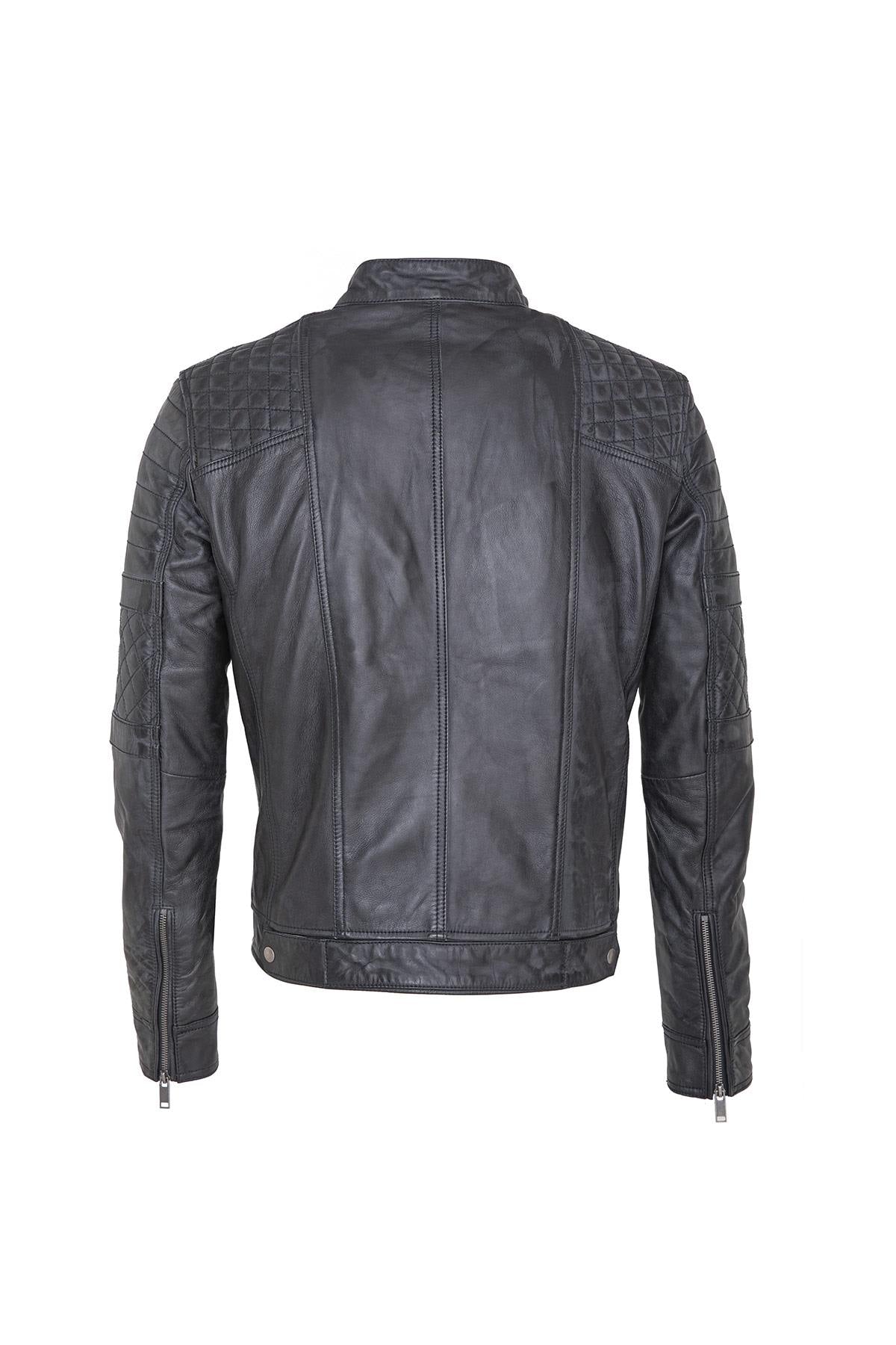 Distressed black leather quilted jacket - Image n°3