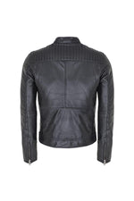 Men's black leather jacket with snap collar - Image n°4