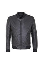 Men's black leather bomber jacket - Image n°1