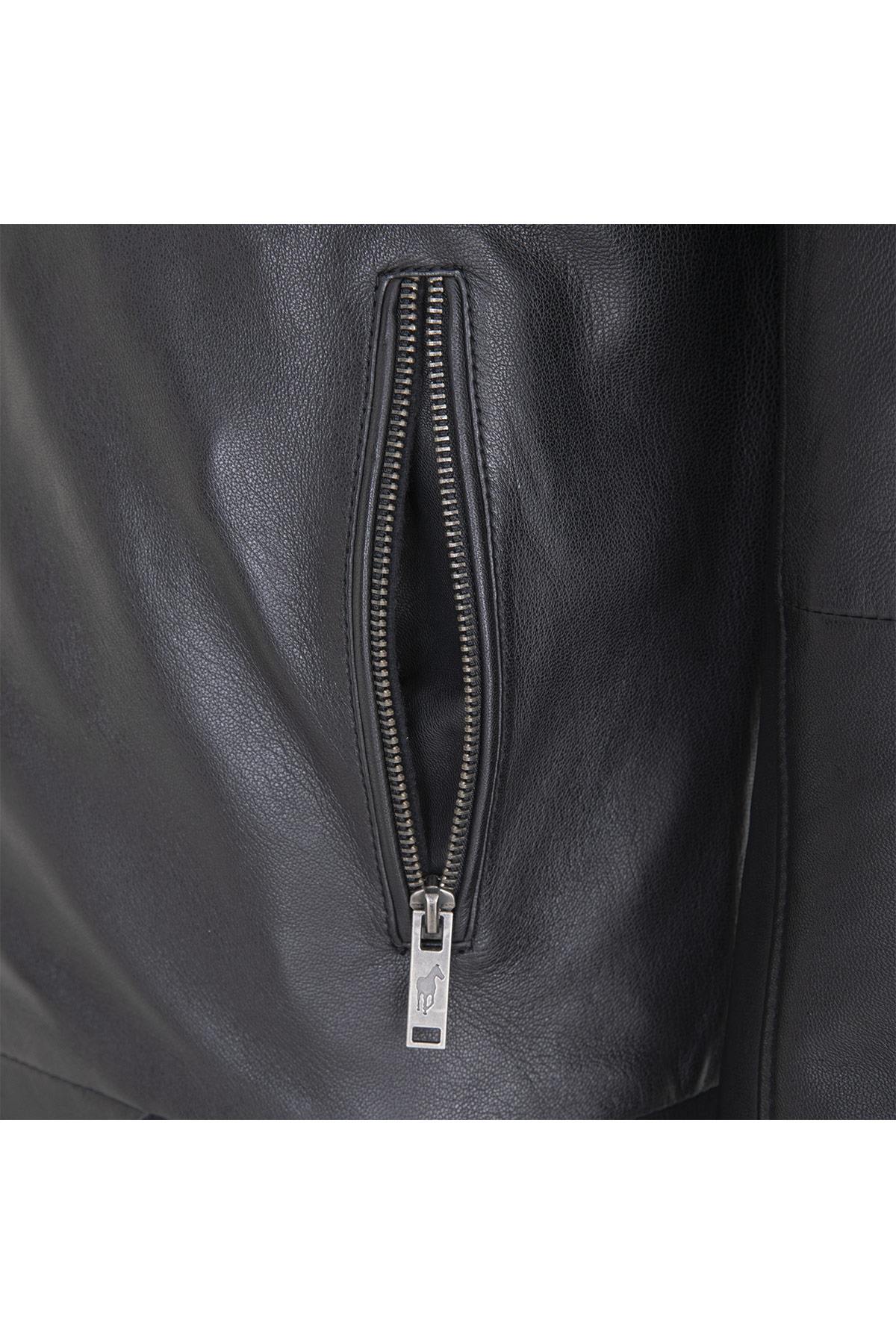Men's black leather bomber jacket - Image n°4