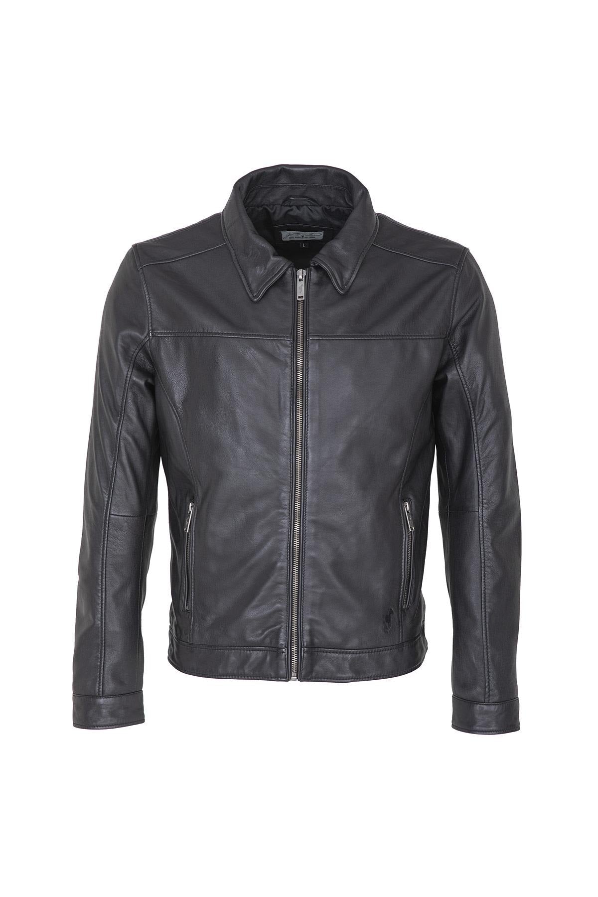 Men's black shirt collar jacket - Image n°1