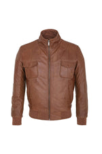 Cognac-colored stand-up collar jacket - Image n°1
